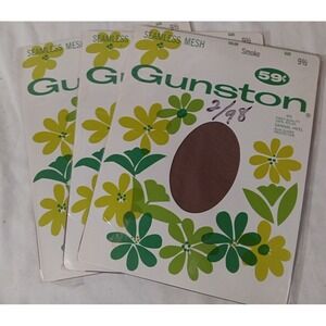 Vtg Gunston Nylon Pantyhose Sz 9.5 Seamless Mesh Smoke 3 Pkgs NOS 60's